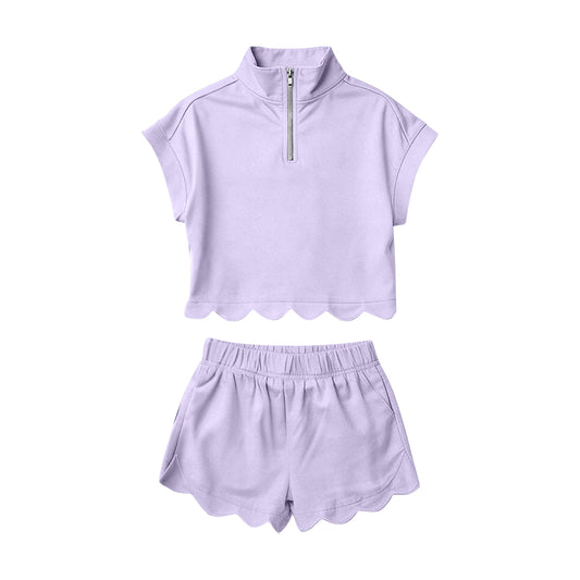 Lavender short sleeve top matching shorts girls summer outfit preorder