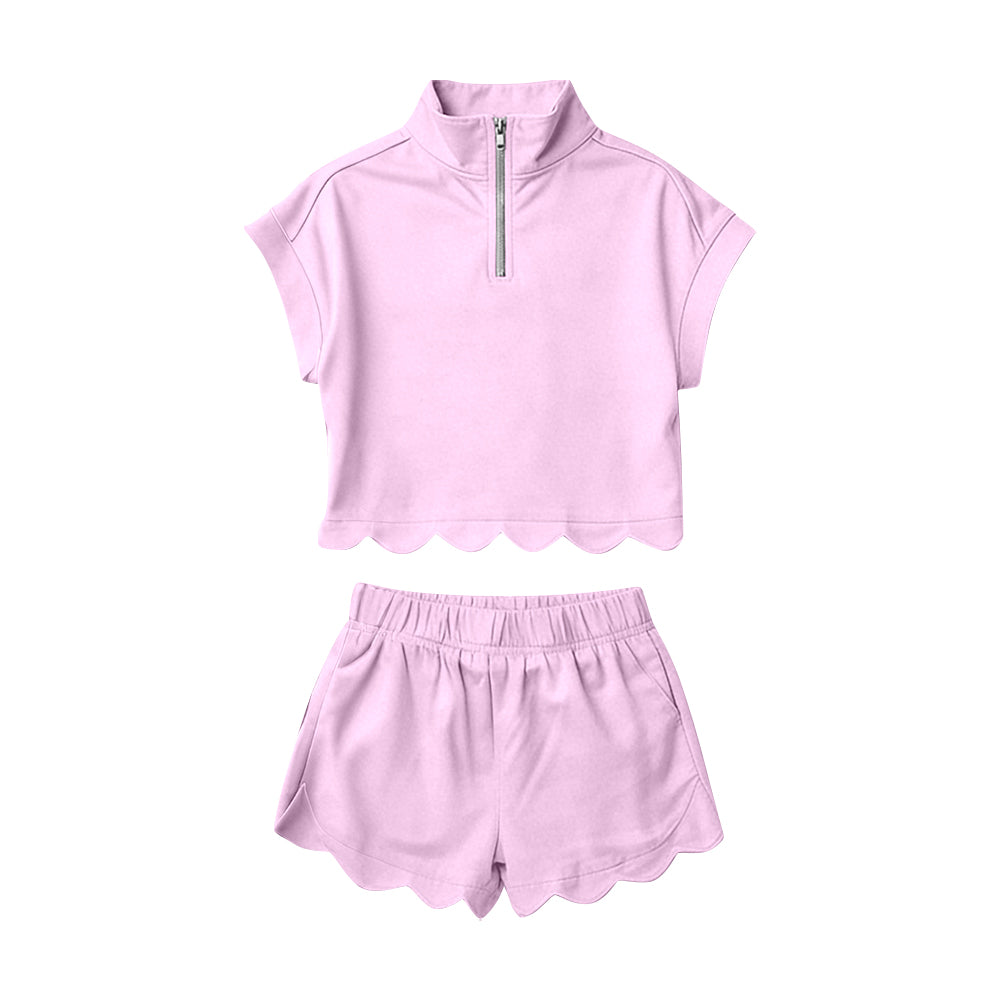 Pink short sleeve top matching shorts girls summer outfit preorder