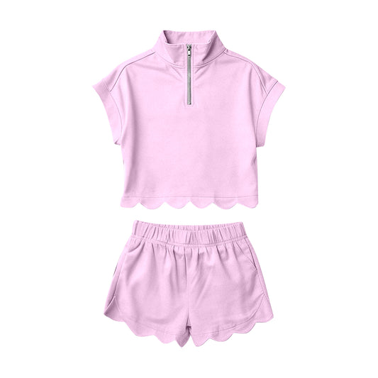 Pink short sleeve top matching shorts girls summer outfit preorder
