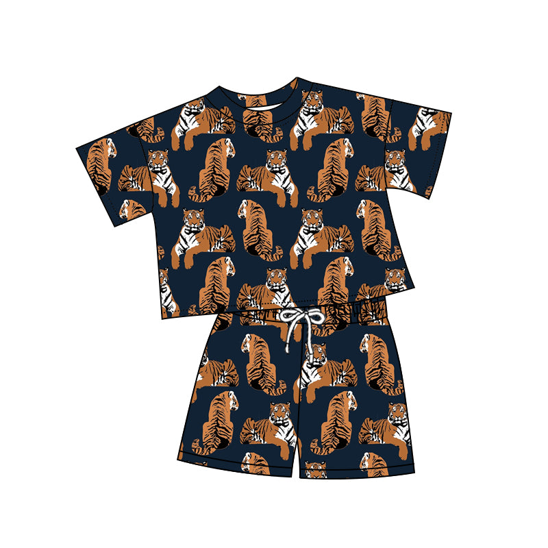 Tiger short sleeve top matching shorts girls summer outfit preorder