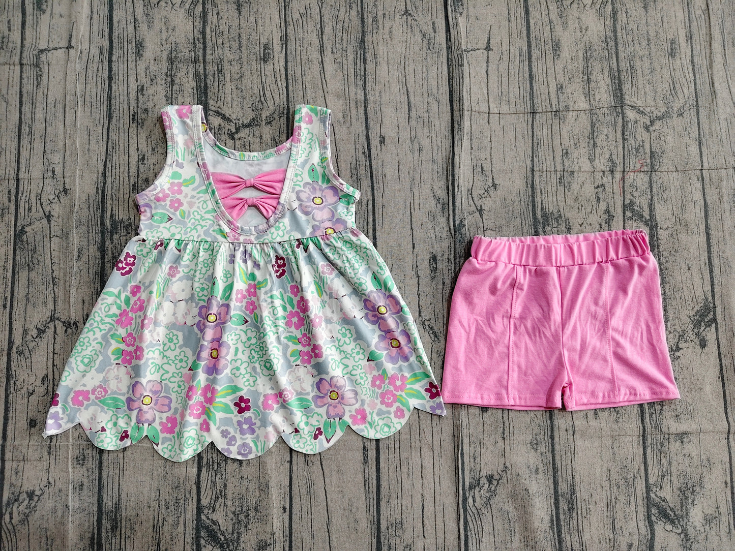 Pink blue floral top matching shorts girls summer outfit preorder
