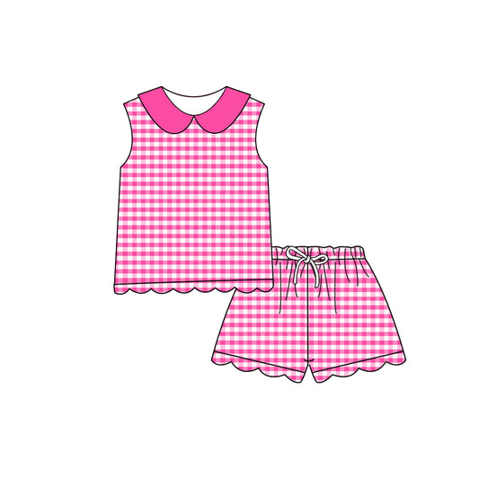 Hot Pink plaid top matching shorts girls summer outfit preorder