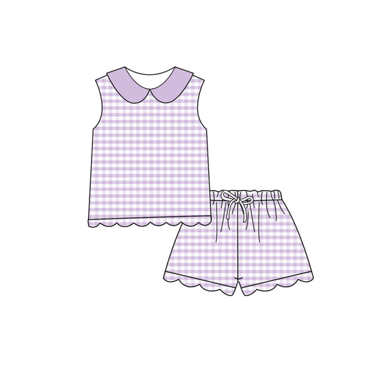 Lavender plaid top matching shorts girls summer outfit preorder