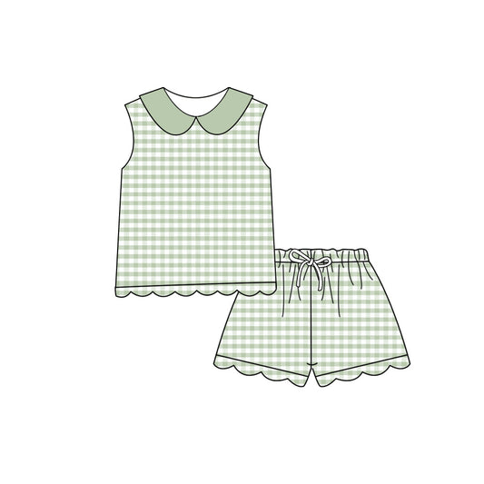 Green plaid top matching shorts girls summer outfit preorder