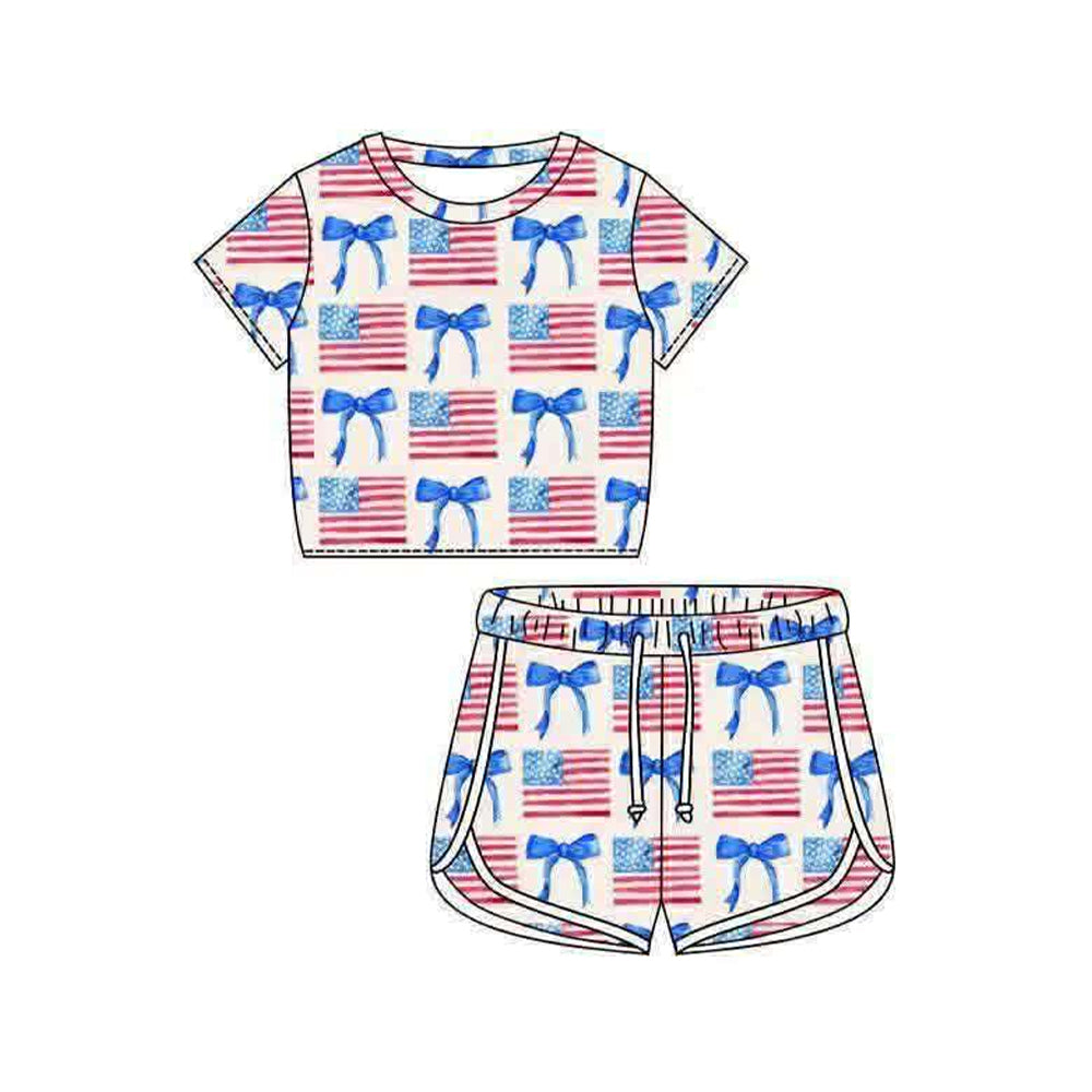 July 4th bow top matching shorts girls summer outfit preorder