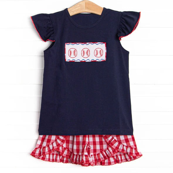 Baseball design top matching shorts girls summer outfit preorder