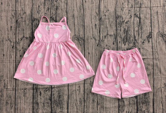 Pink dots design top matching shorts girls summer outfit preorder