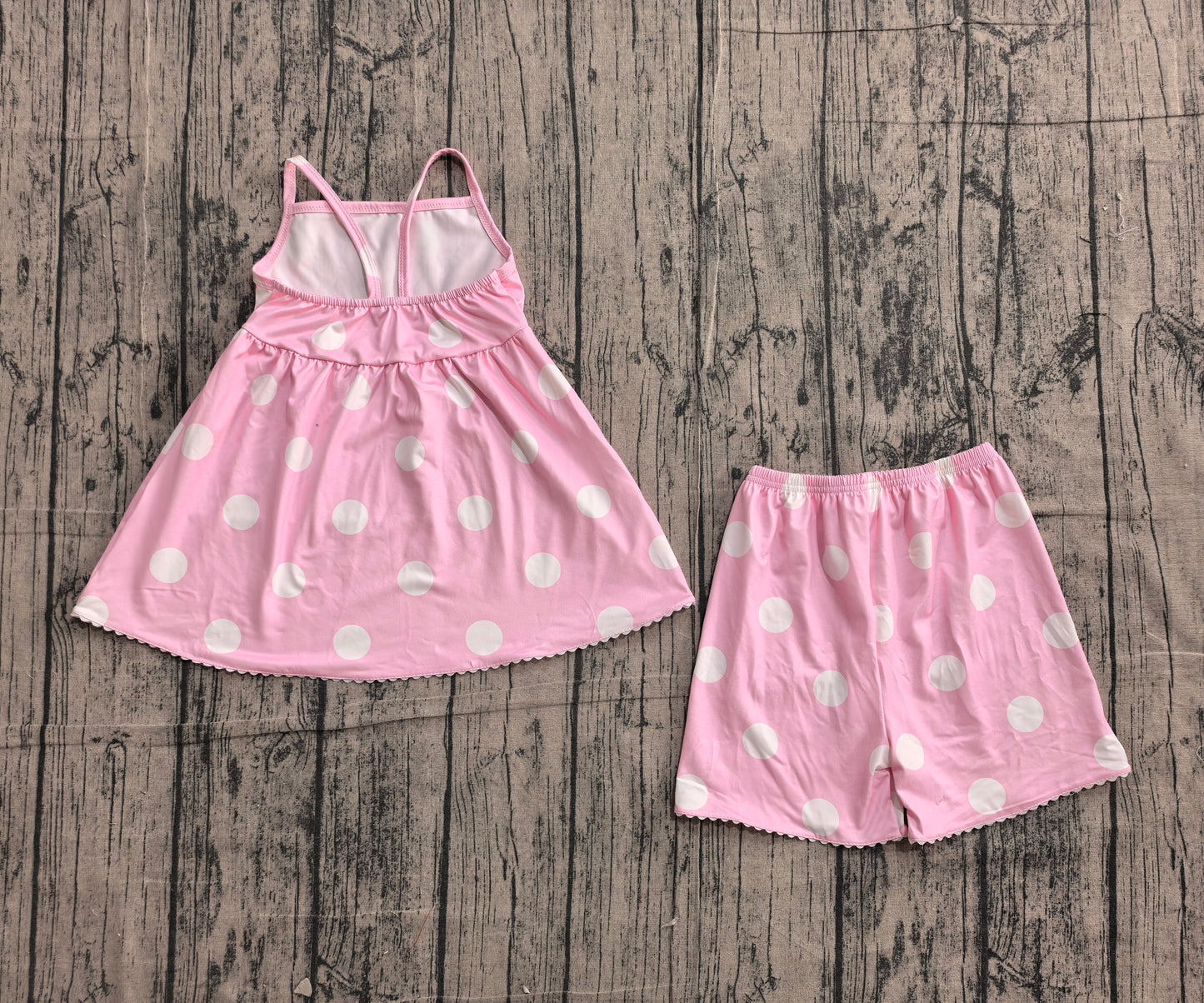 Pink dots design top matching shorts girls summer outfit preorder
