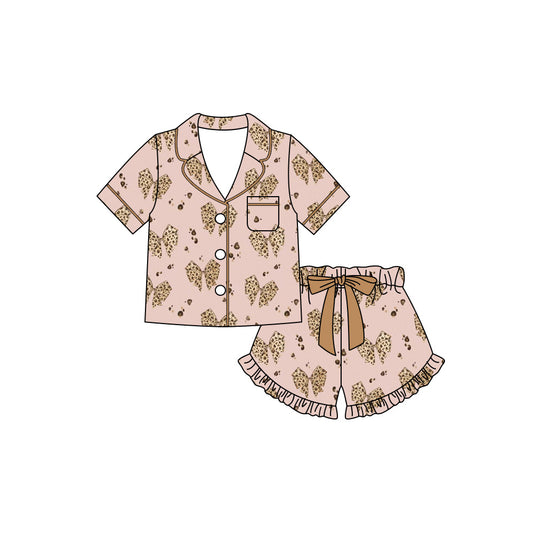 Leopard bow short sleeve top matching shorts girls pajama set preorder