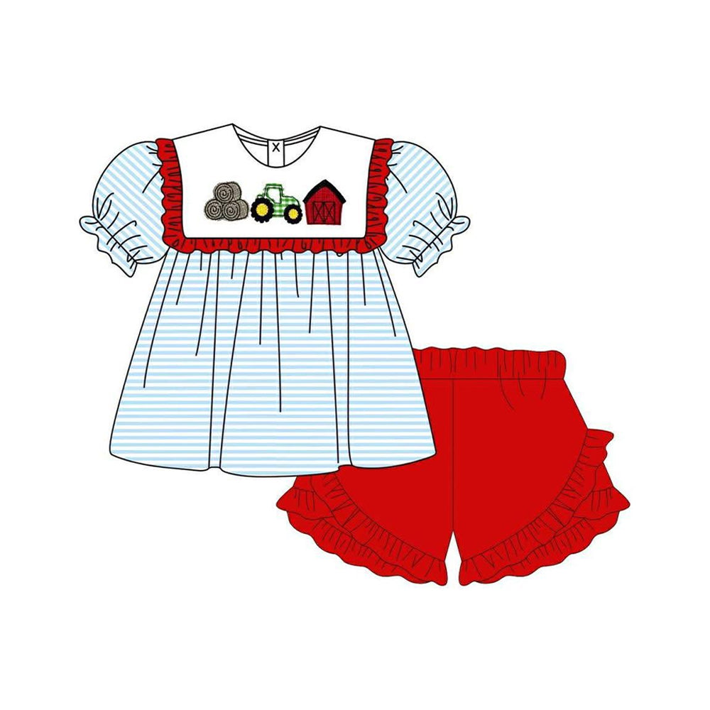 Farm tractor top matching shorts girl summer outfit preorder