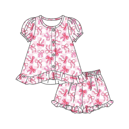 Pink bow top matching shorts girl summer outfit preorder
