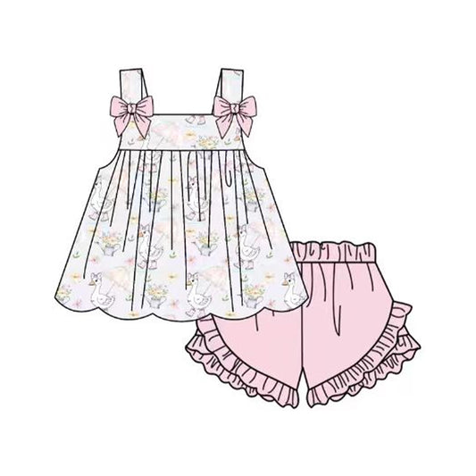 Goose pink bow top matching shorts girl summer outfit preorder