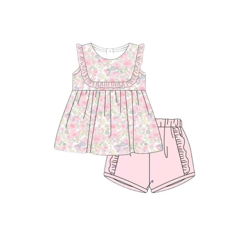 Pink floral top matching shorts girl summer outfit preorder