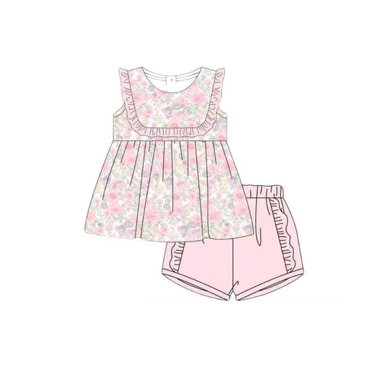 Pink floral top matching shorts girl summer outfit preorder