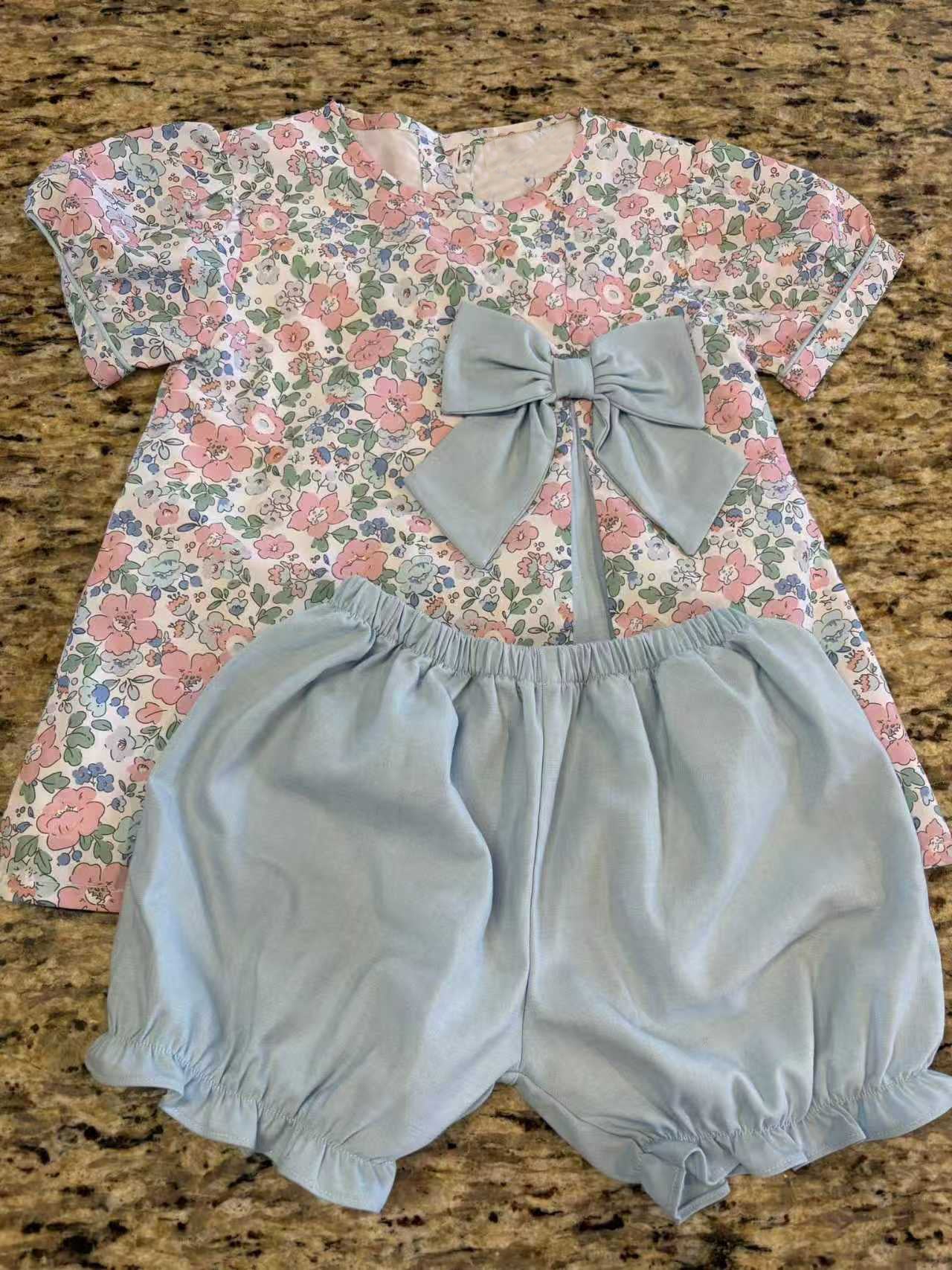 Pink floral top matching shorts girl summer outfit preorder