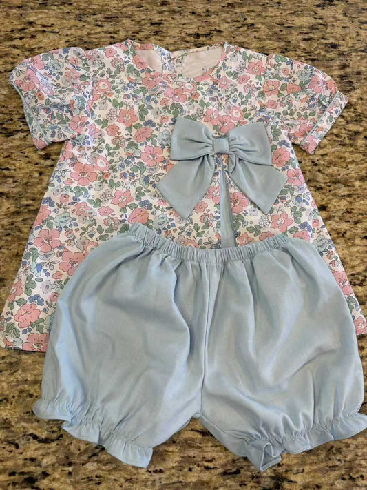 Pink floral top matching shorts girl summer outfit preorder