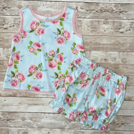 Pink floral top matching shorts girl summer outfit preorder