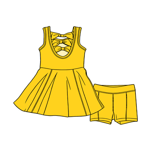 Yellow bow style tunic top matching shorts girl summer outfit preorder