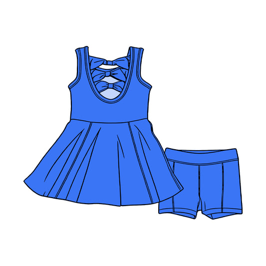 Blue bow style tunic top matching shorts girl summer outfit preorder