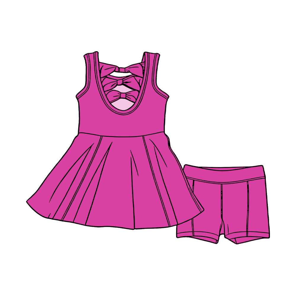 Hot pink bow style tunic top matching shorts girl summer outfit preorder