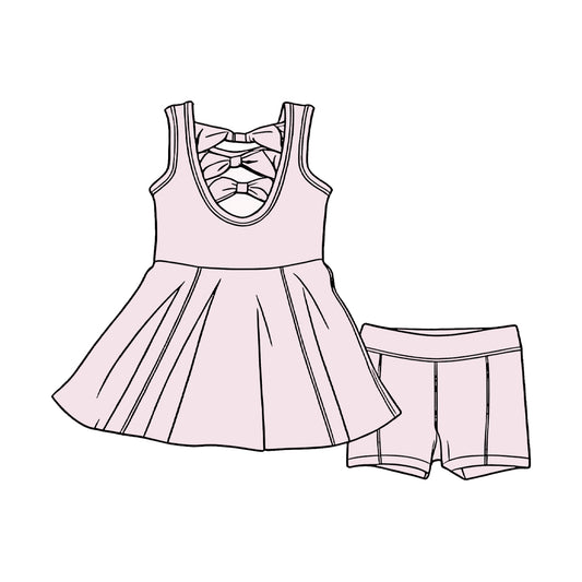 Pink bow style tunic top matching shorts girl summer outfit preorder