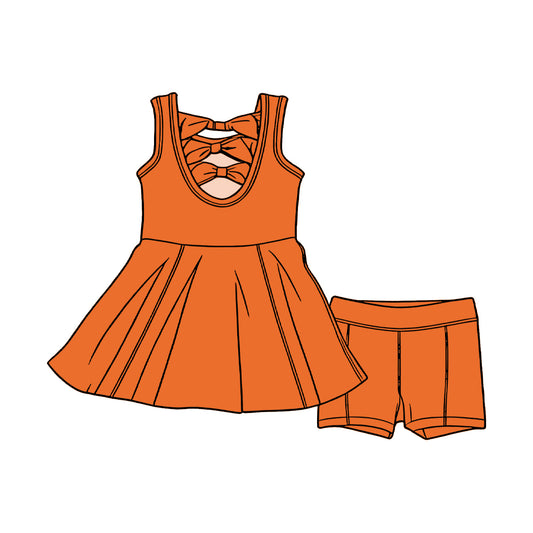Orange bow style tunic top matching shorts girl summer outfit preorder