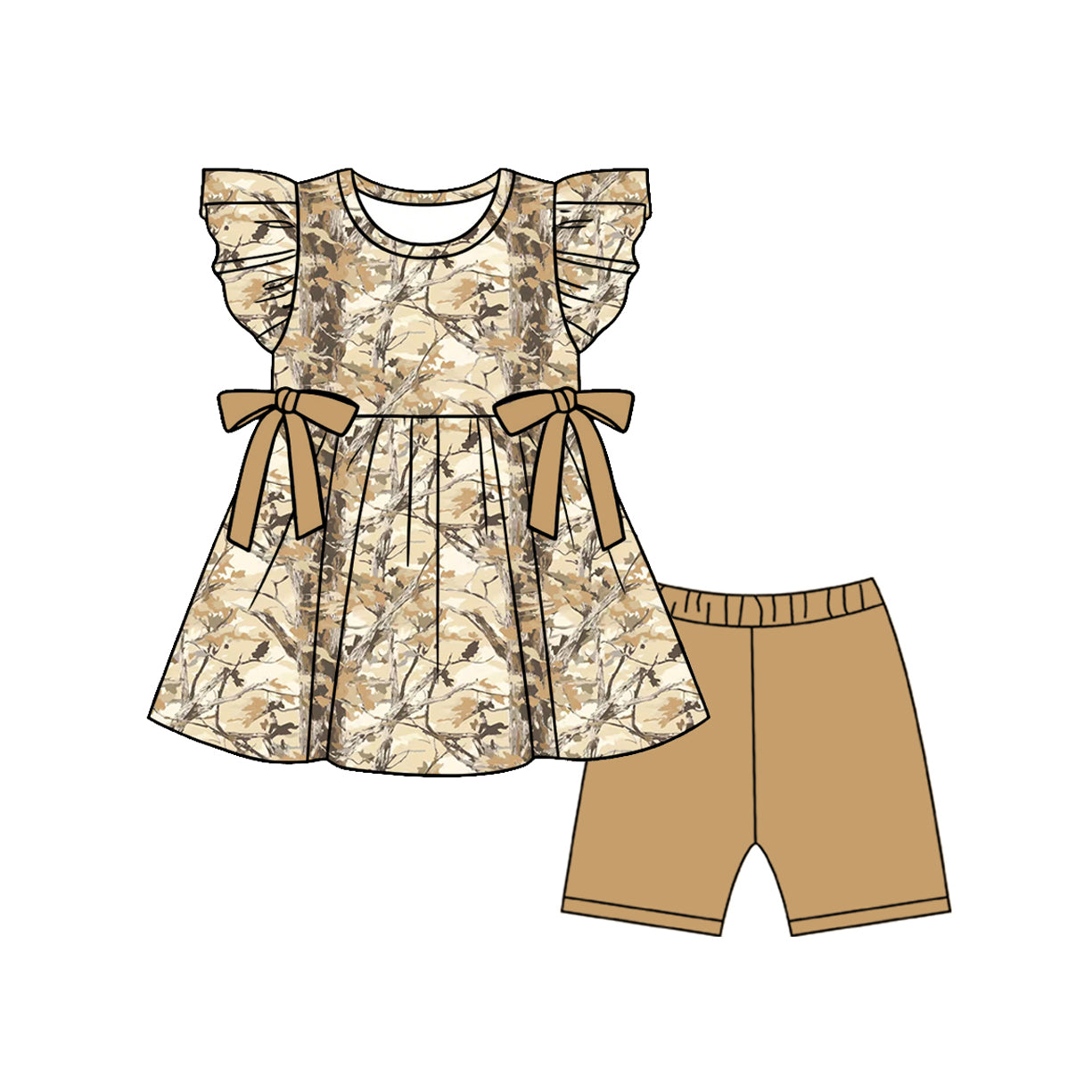 Camo bow top matching shorts girl summer outfit preorder
