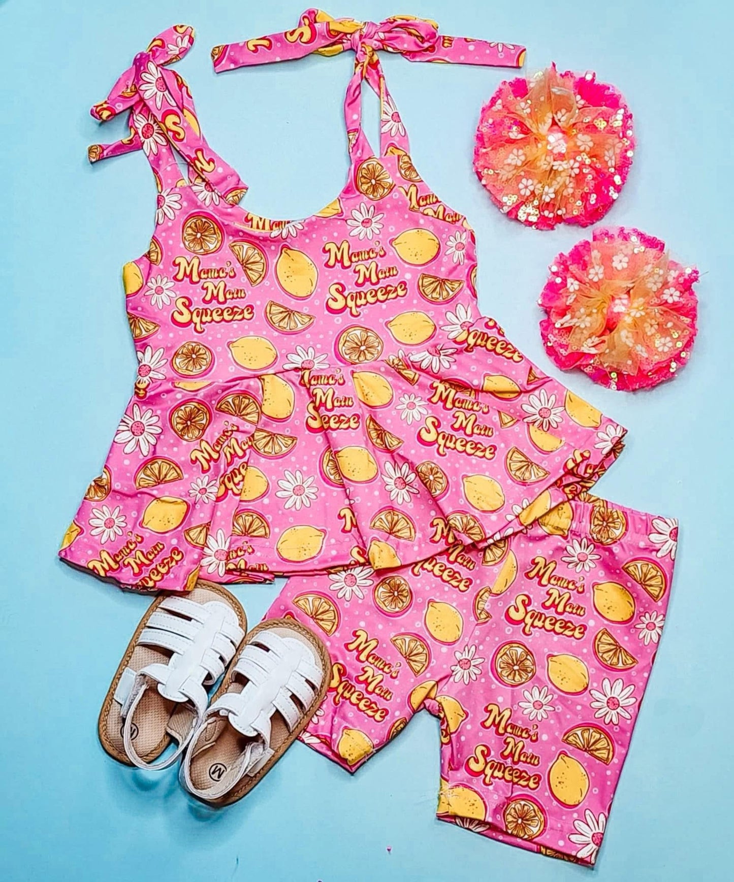 Lemon top matching shorts girl summer outfit preorder