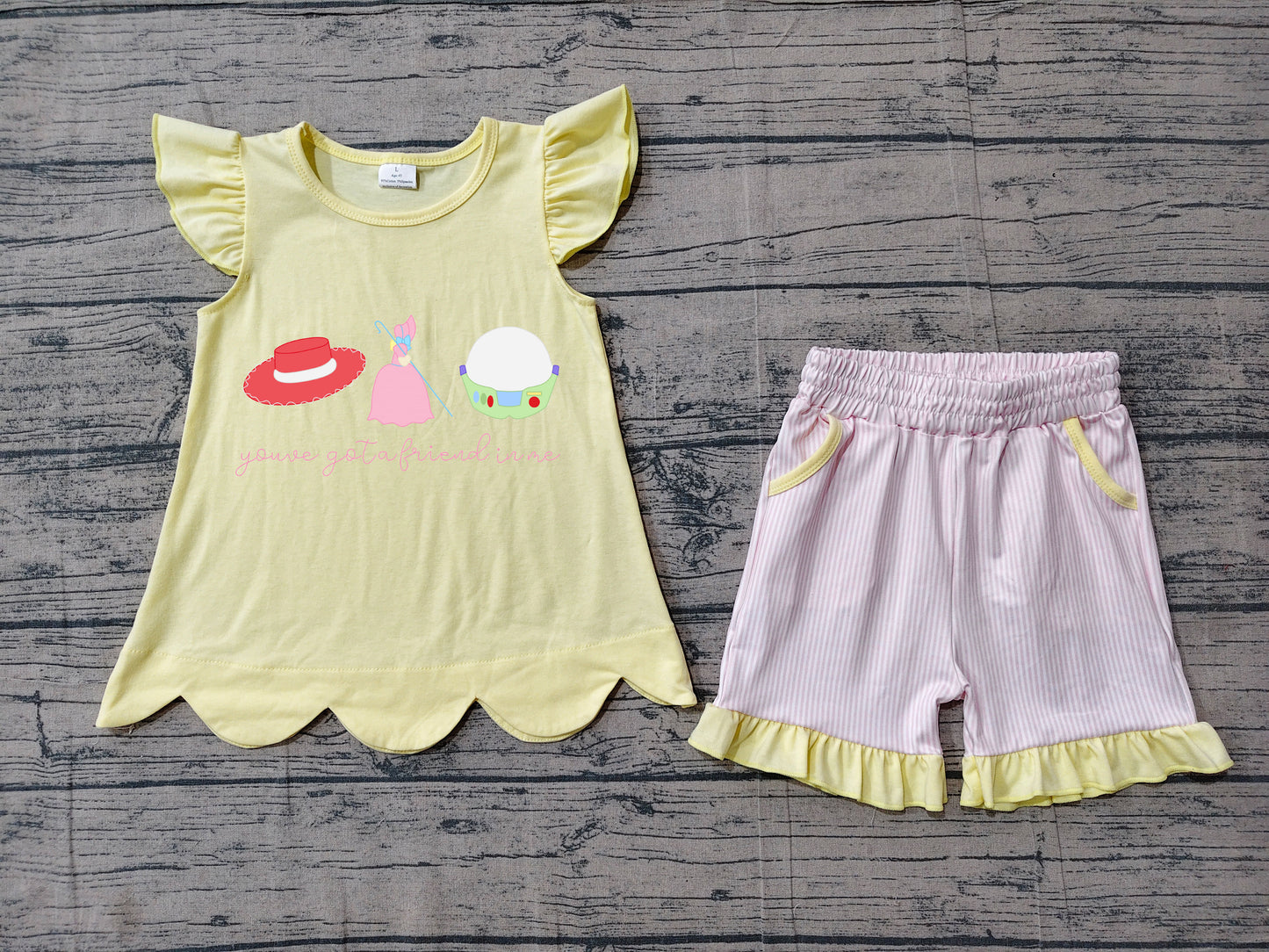 Friend embroidery design top matching shorts girl summer outfit preorder