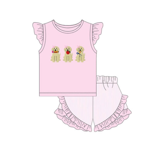 Back to school dog design top matching shorts girl summer outfit preorder