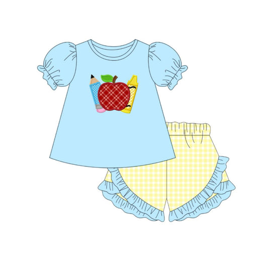 Back to school apple design top matching shorts girl summer outfit preorder