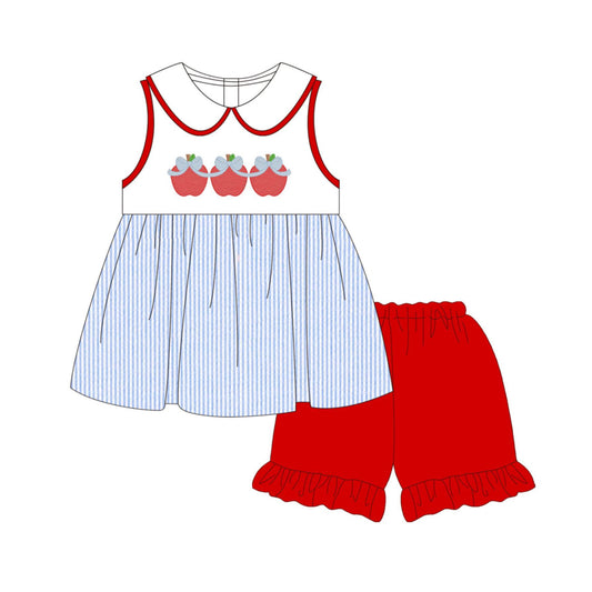Back to school apple design top matching shorts girl summer outfit preorder