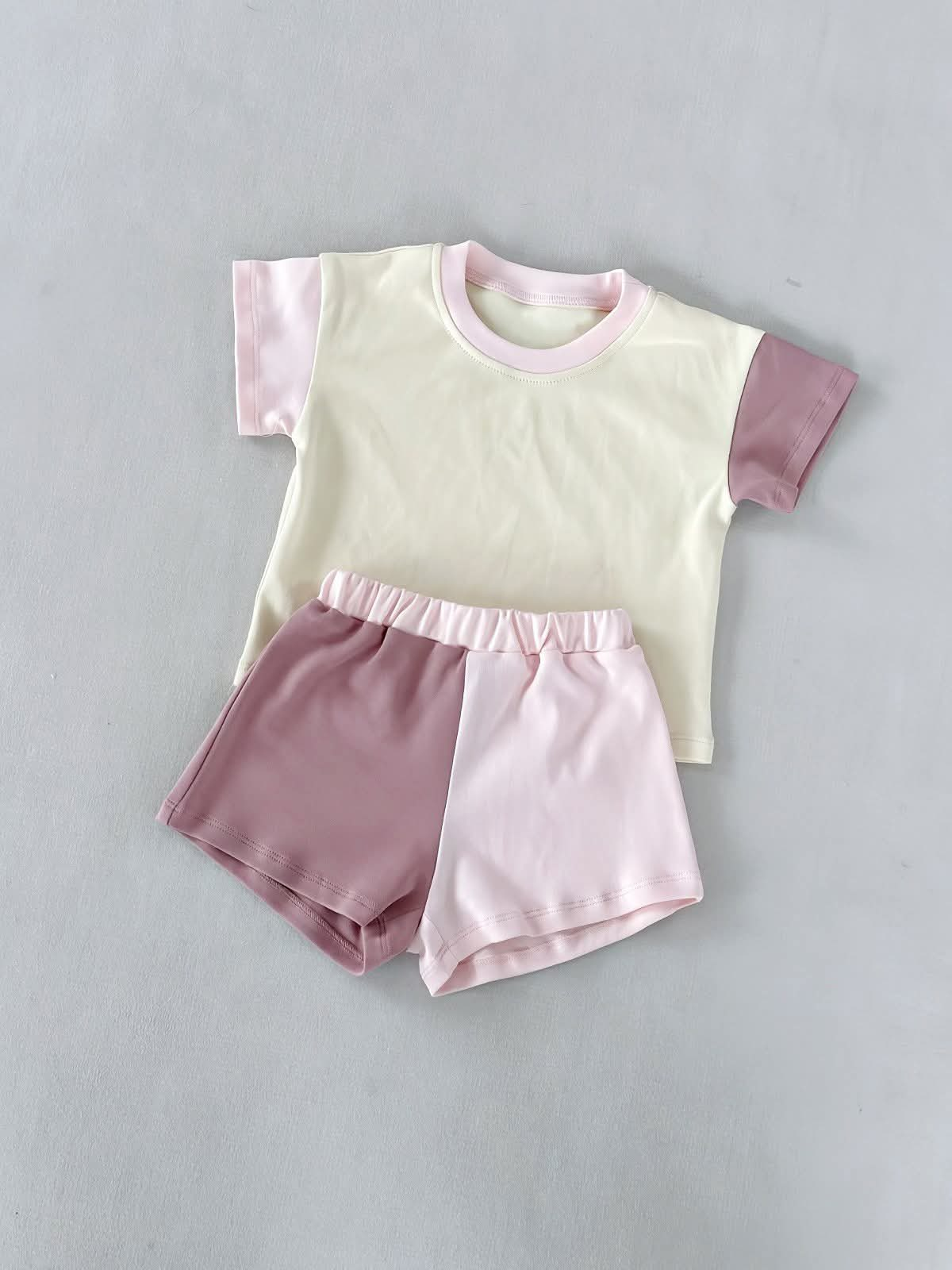 white pink cotton top matching shorts girls summer outfit preorder