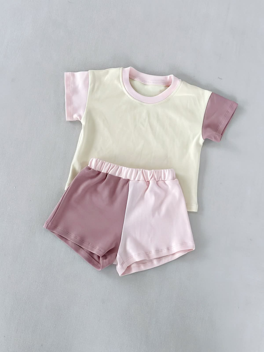 white pink cotton top matching shorts girls summer outfit preorder