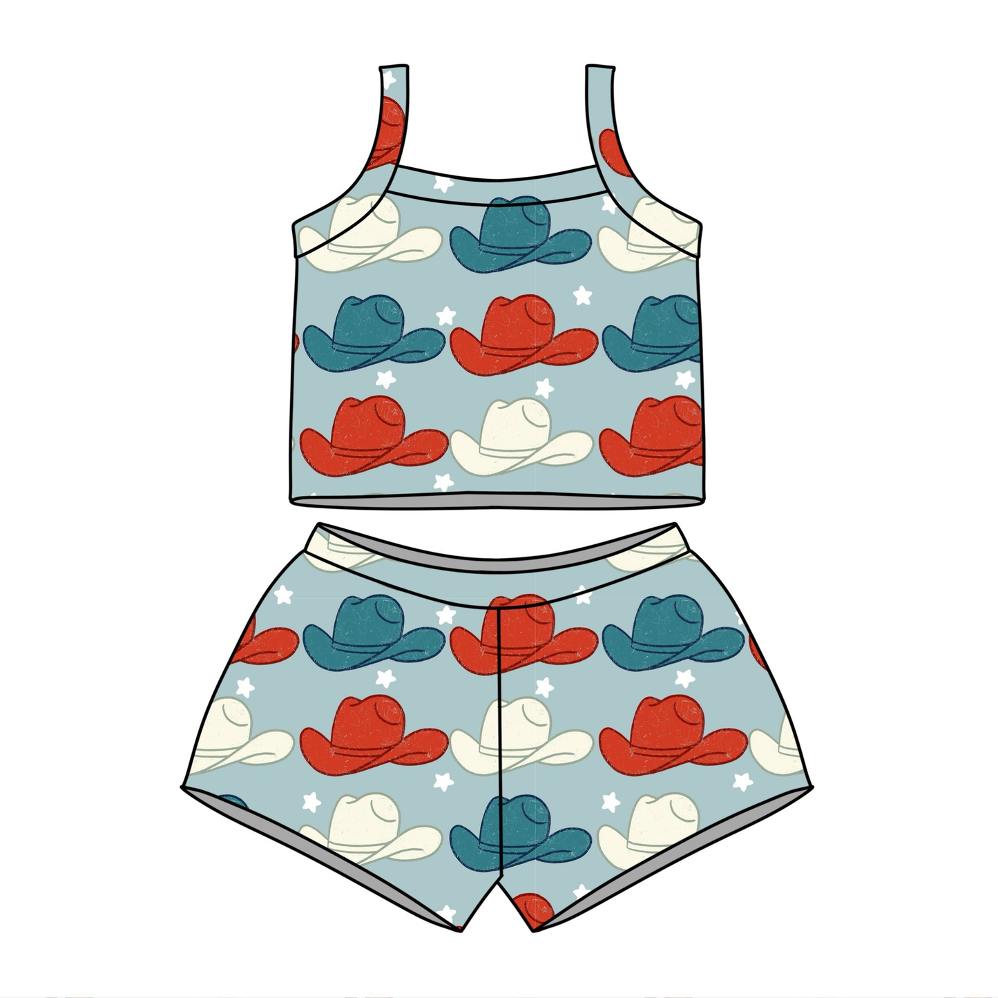 Western hats top matching shorts girls summer outfit preorder