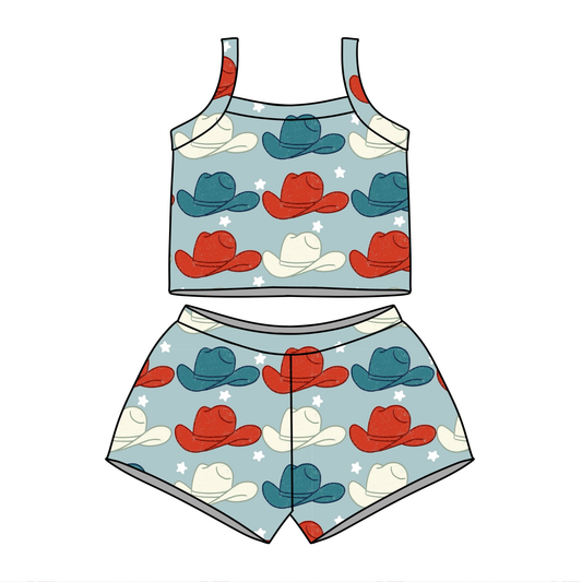 Western hats top matching shorts girls summer outfit preorder