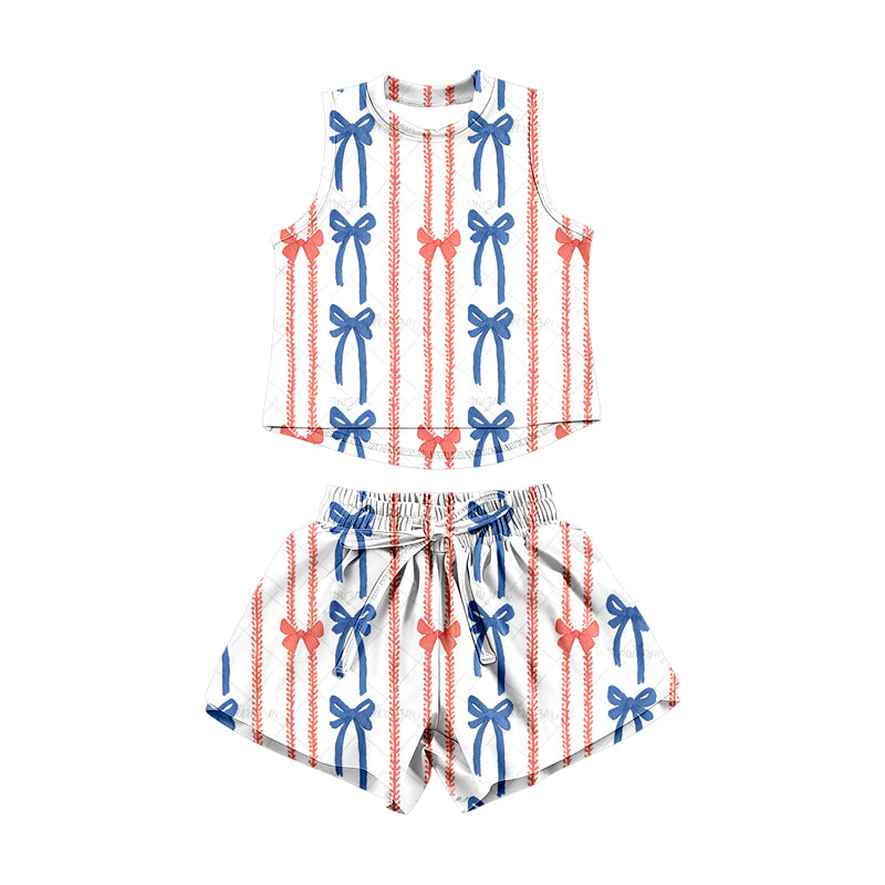 red pink bow top matching shorts girls summer outfit preorder