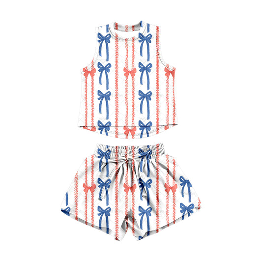 red pink bow top matching shorts girls summer outfit preorder