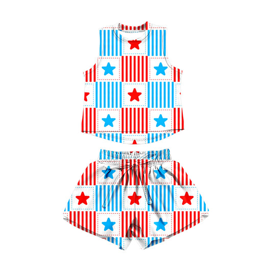 July 4th star top matching shorts girls summer outfit preorder