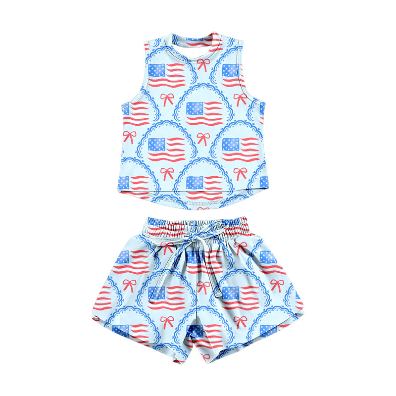 America flag top matching shorts girls summer outfit preorder