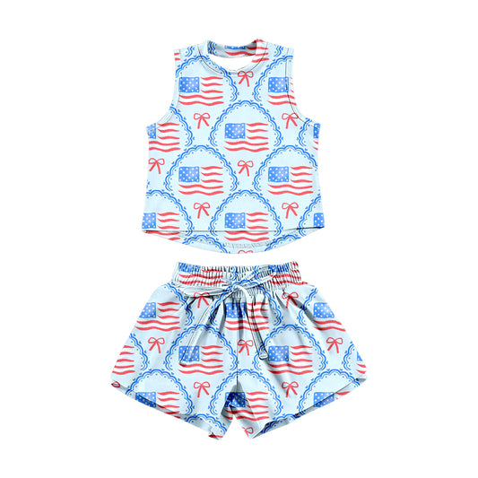 America flag top matching shorts girls summer outfit preorder