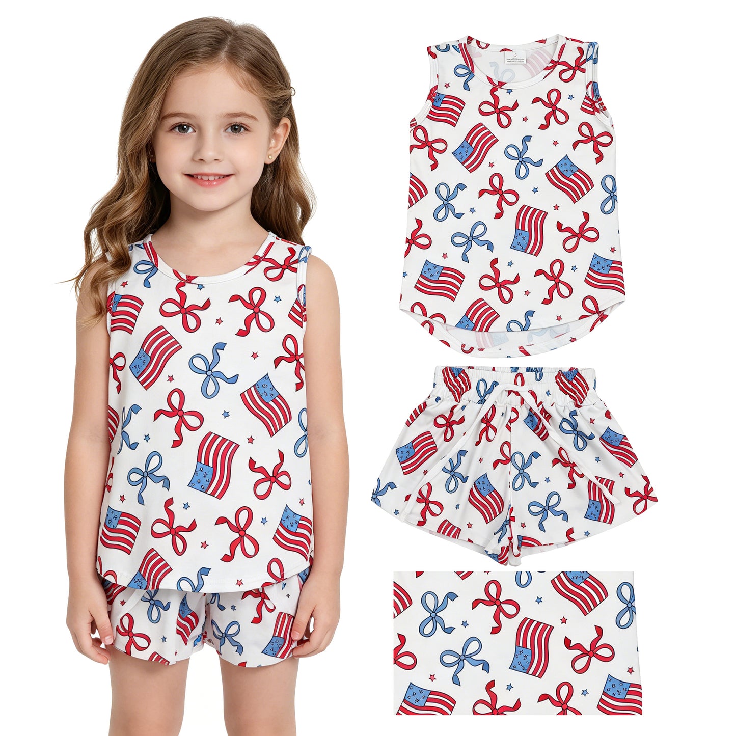 July 4th top matching shorts girls summer outfit