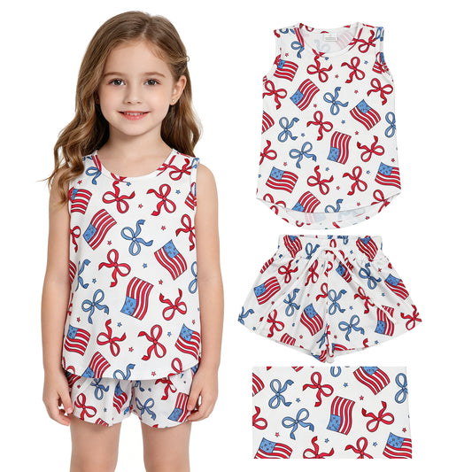July 4th top matching shorts girls summer outfit