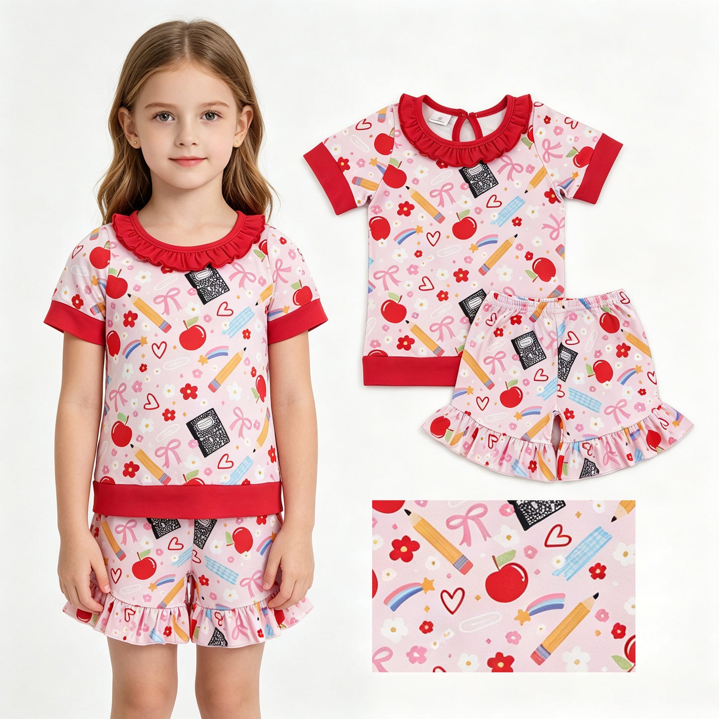 Back to school top matching shorts girls summer outfit