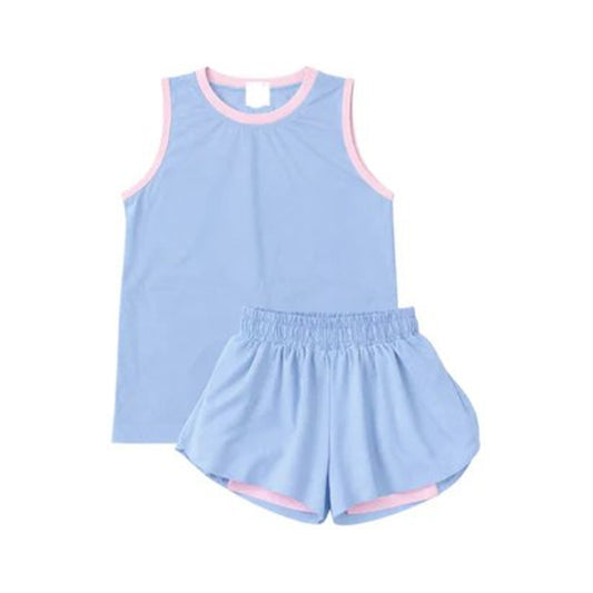 Blue yoga top matching shorts girls summer outfit preorder
