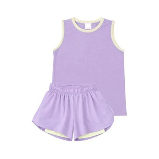 Lavender yoga top matching shorts girls summer outfit preorder