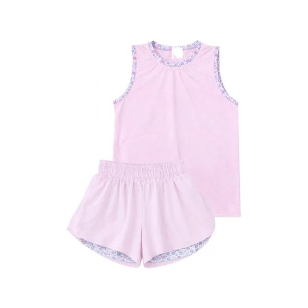 Pink yoga top matching shorts girls summer outfit preorder