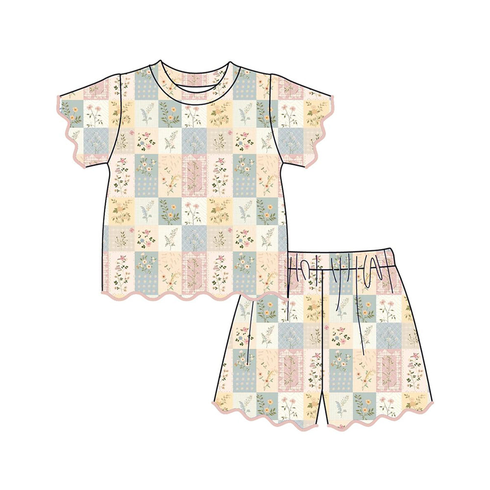 Flowers top matching shorts girl summer outfit preorder