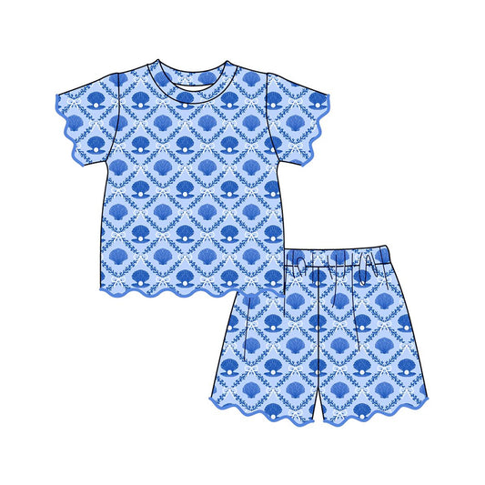 Shell pearl top matching shorts girl summer outfit preorder