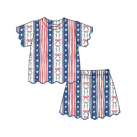 Grey red bow top matching shorts girl summer clothes preorder